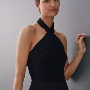 Anthropologie Black Ribbed Halter Tank